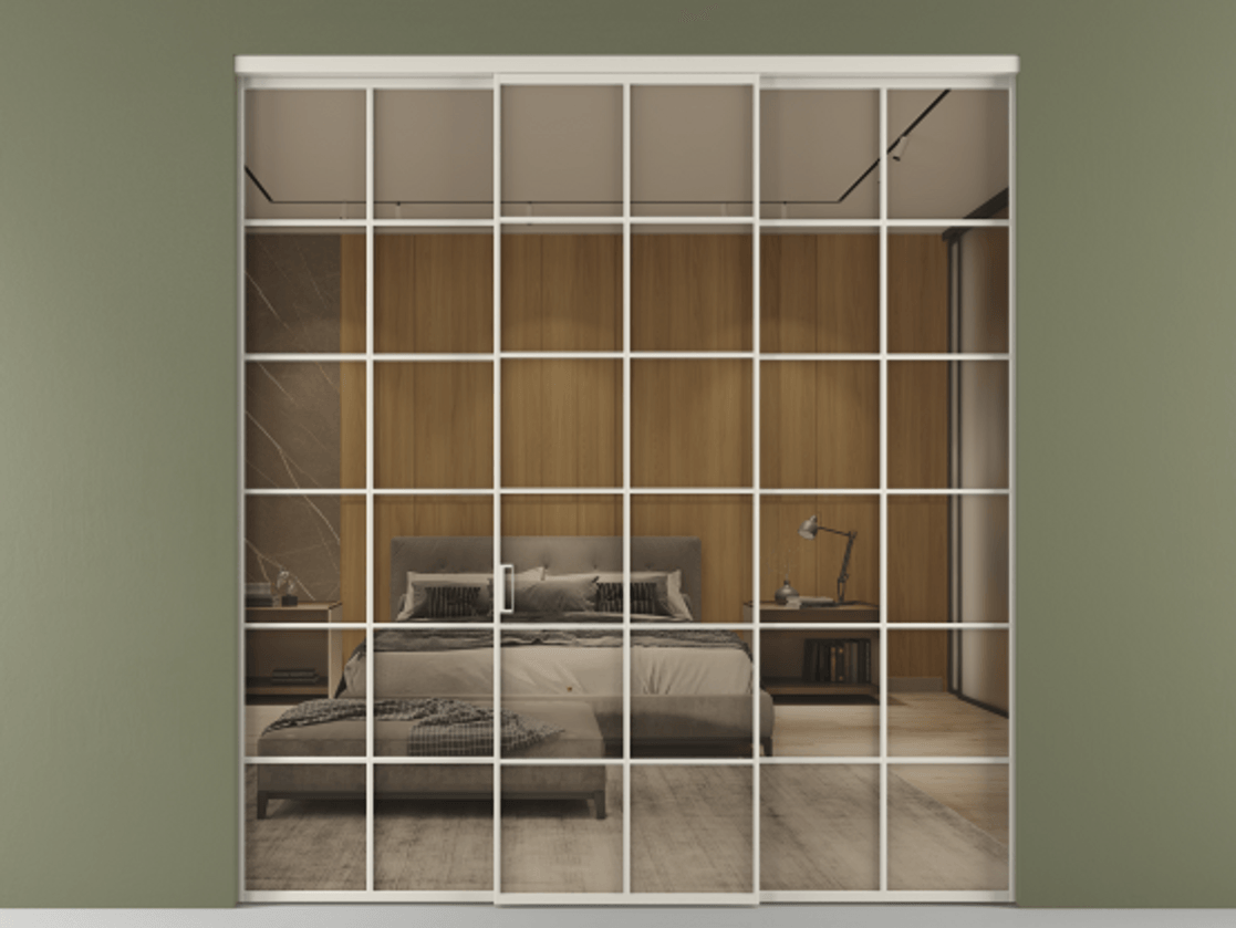 Перегородка Формато внутри проёма 3 створки АЛПР 040.05 Алюминий облачно-серый Рефлективное бронзовое стекло "Стопсол", калёное Цена 2299700 AMD | Volhovec