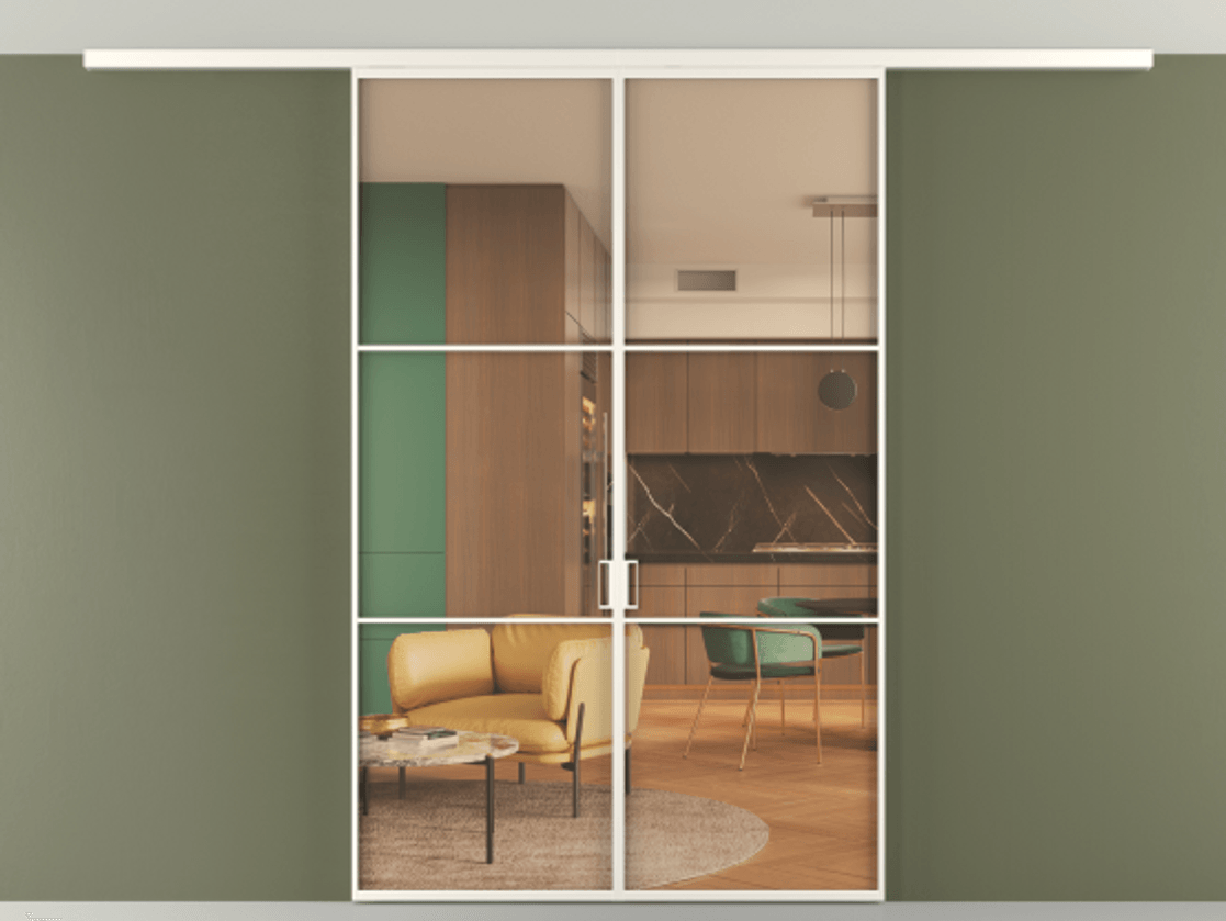 Перегородка Formato вдоль стены на потолок 2 створки АЛПР 040.03 Алюминий пудровый белый Прозрачное оранжевое стекло, триплекс Цена 1314200 AMD | Volhovec