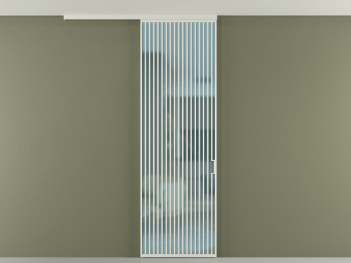 Перегородка Формато вдоль стены на потолок 1 створка АЛПР 040.06 Алюминий Белый Сатинированное голубое стекло, триплекс Цена 1147600 AMD | Volhovec