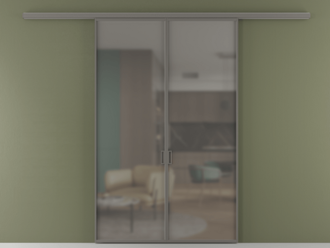 Перегородка Формато вдоль стены 2 створки АЛПР 040.01 Алюминий классический серый Сатинированное серое стекло, триплекс Цена 1263490 AMD | Volhovec