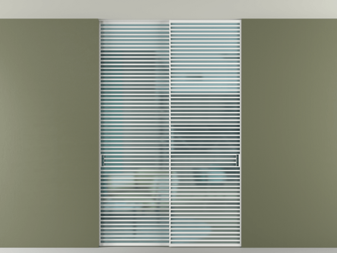 Перегородка Формато внутри проёма скрытое крепление в потолок 2 створки АЛПР 040.07 Алюминий белоснежный Сатинированное голубое стекло, триплекс Цена 2764500 AMD | Volhovec