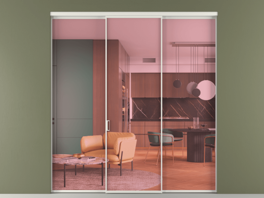 Перегородка Formato внутри проёма 3 створки АЛПР 040.01 Алюминий серый Прозрачное розовое стекло, триплекс Цена 1518200 AMD | Volhovec