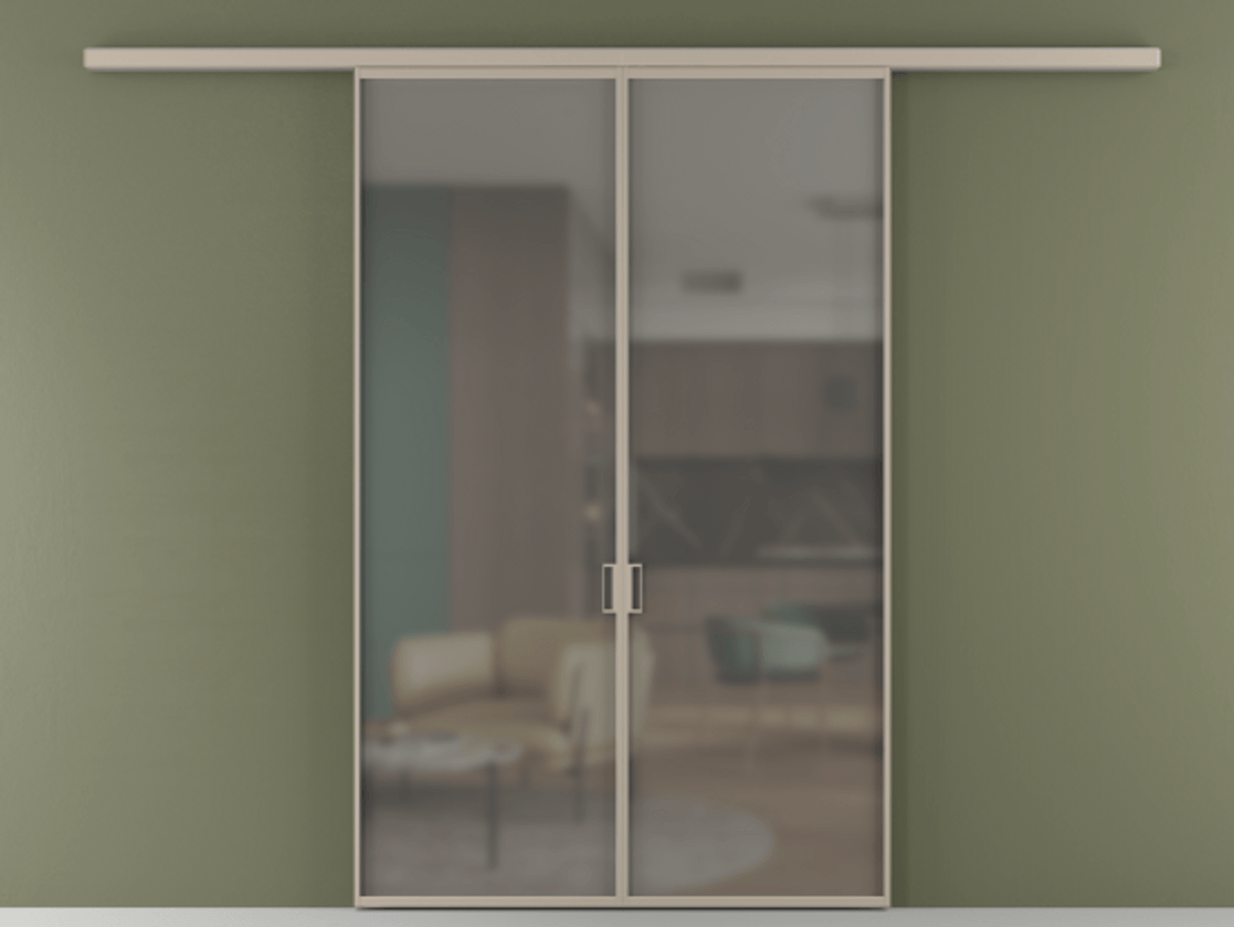 Перегородка Формато вдоль стены 2 створки АЛПР 040.01 Алюминий бисквитный Сатинированное серое стекло, триплекс Цена 1263490 AMD | Volhovec