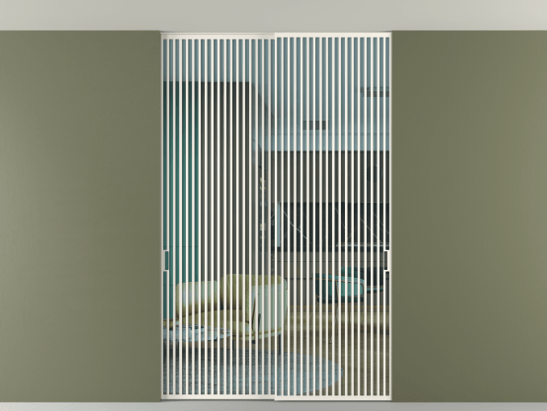 Перегородка Formato внутри проёма скрытое крепление в потолок 2 створки АЛПР 040.06 Алюминий пудровый белый Прозрачное голубое стекло, триплекс Цена 3406500 AMD | Volhovec