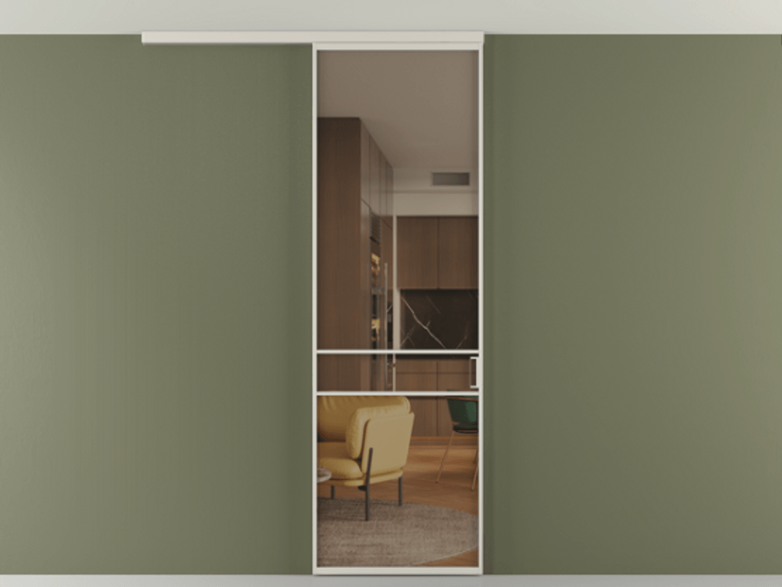 Перегородка Формато вдоль стены на потолок 1 створка АЛПР 040.02 Алюминий облачно-серый Прозрачное бронзовое стекло, триплекс Цена 653210 AMD | Volhovec