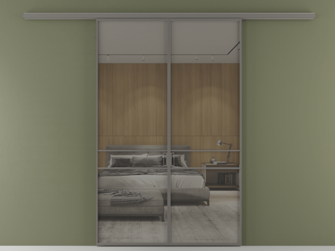 Перегородка Формато вдоль стены 2 створки АЛПР 040.02 Алюминий классический серый Рефлективное серое стекло "Стопсол", калёное Цена 1679260 AMD | Volhovec