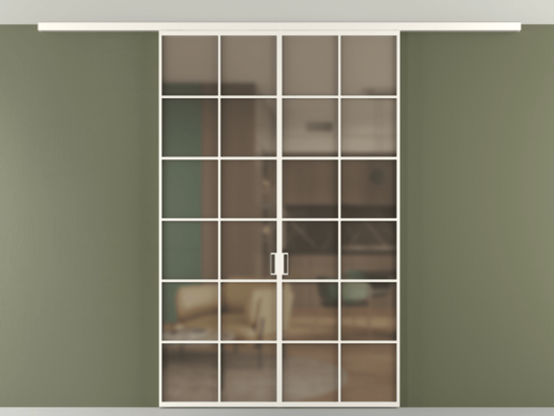 Перегородка Формато вдоль стены на потолок 2 створки АЛПР 040.05 Алюминий пудровый белый Сатинированное бронзовое стекло, триплекс Цена 1652820 AMD | Volhovec