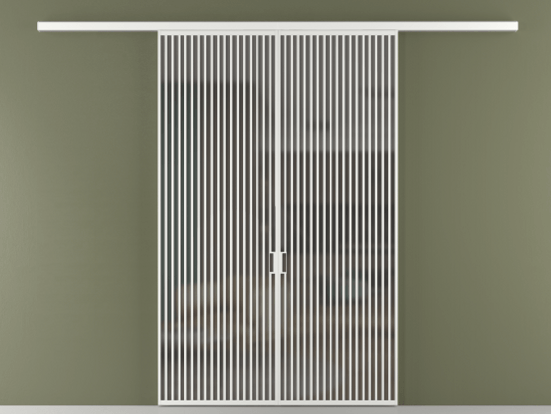 Перегородка Формато вдоль стены 2 створки АЛПР 040.06 Алюминий белоснежный Сатинированное серое стекло, триплекс Цена 2309480 AMD | Volhovec