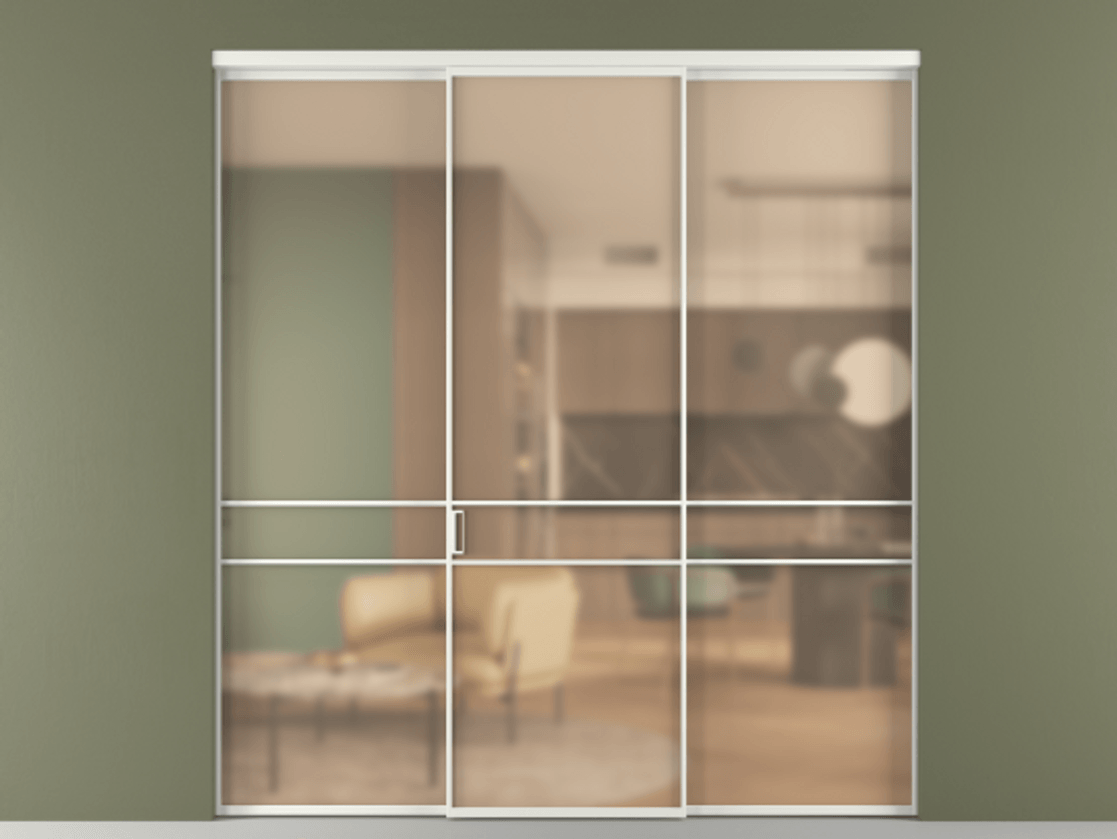 Перегородка Formato внутри проёма 3 створки АЛПР 040.02 Алюминий светло-серый Сатинированное оранжевое стекло, триплекс Цена 1980000 AMD | Volhovec