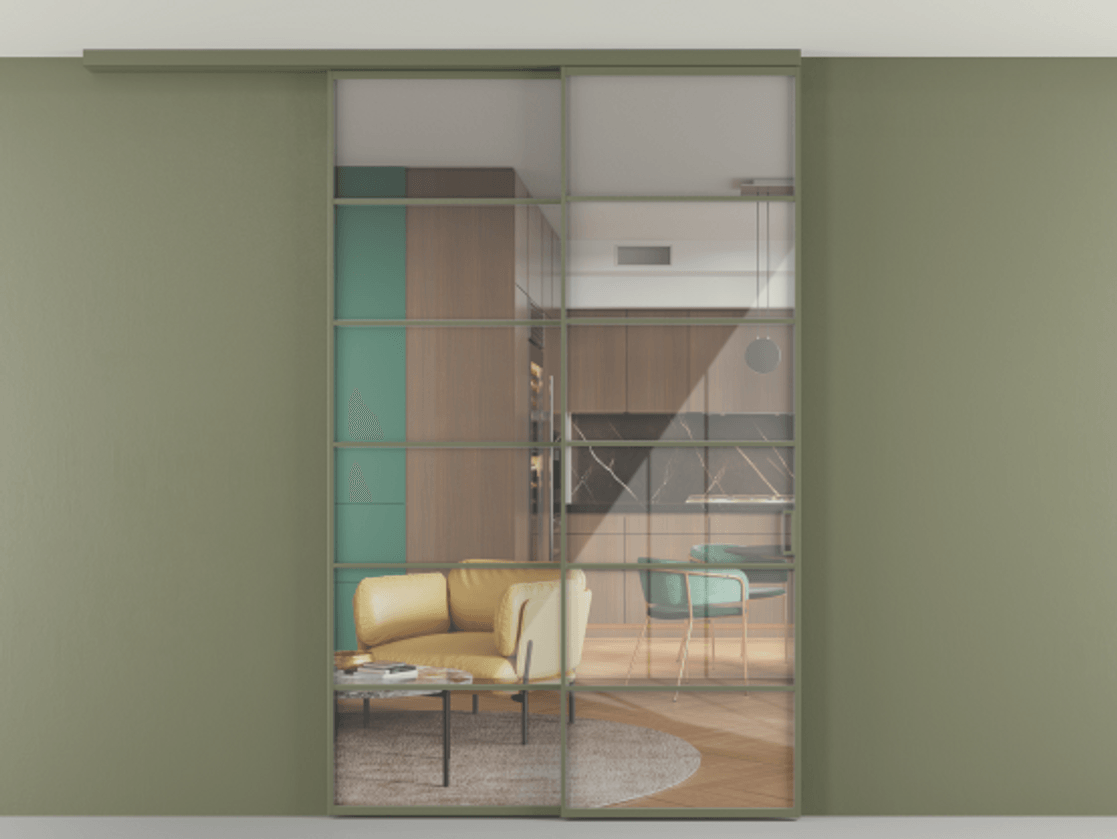 Перегородка Формато вдоль стены на потолок 2 створки с синхронным механизмом АЛПР 040.04 Алюминий оливковый тёмный Рефлективное прозрачное стекло "Стопсол", калёное. Цена 2053570 AMD 1. Полотно 2 шт. (800/2100 мм)
2. Комплект установки раздвижной системы
3. Базовый комплект фурнитуры
4.Ручка Рондо. Фабрика дверей Волховец 8 (800) 551 43 19 Перегородка Формато вдоль стены на потолок 2 створки с синхронным механизмом АЛПР 040.04 Алюминий оливковый тёмный Рефлективное прозрачное стекло "Стопсол", калёное Цена 2053570 AMD | Volhovec