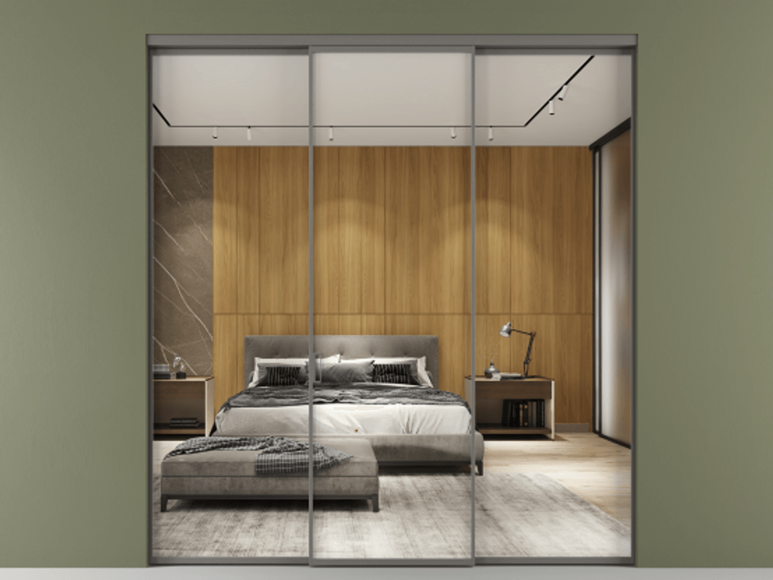 Перегородка Формато внутри проёма 3 створки АЛПР 040.01 Алюминий классический серый Двустороннее зеркало, триплекс , триплекс 6 мм Цена 1518240 AMD | Volhovec