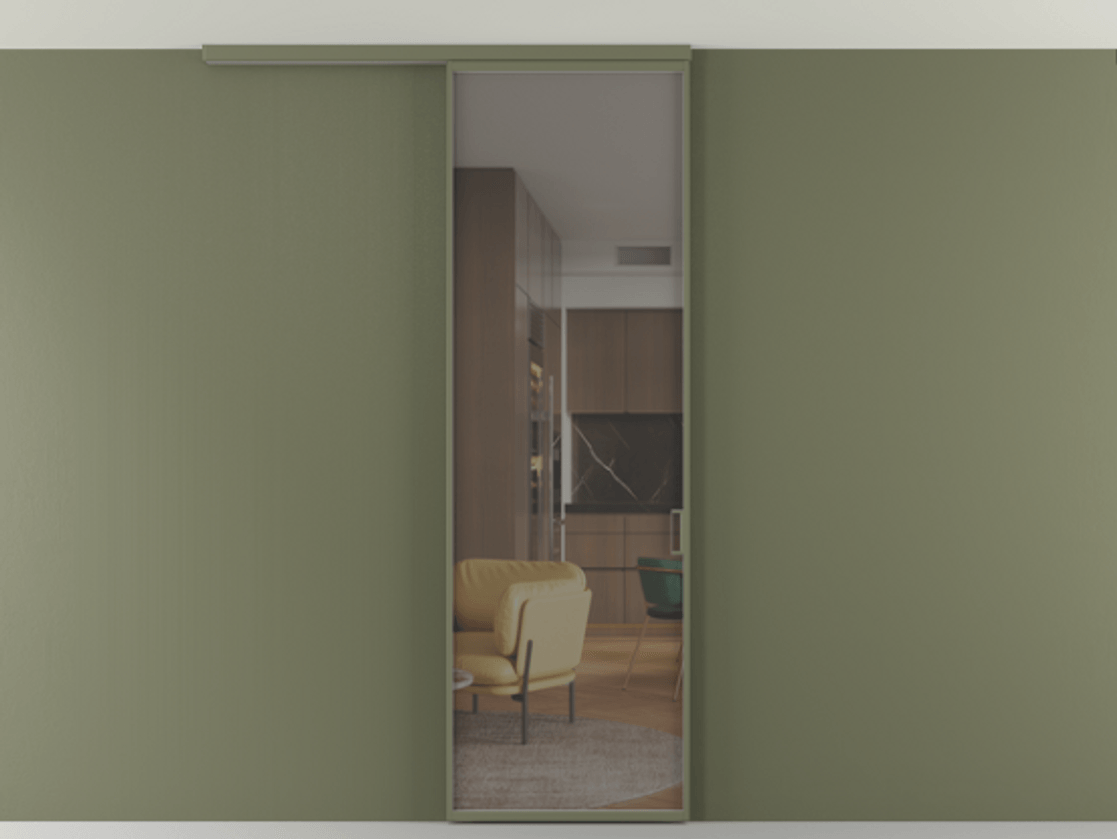 Перегородка Formato вдоль стены на потолок 1 створка АЛПР 040.01 Алюминий оливковый тёмный Прозрачное серое стекло, триплекс Цена 623170 AMD | Volhovec