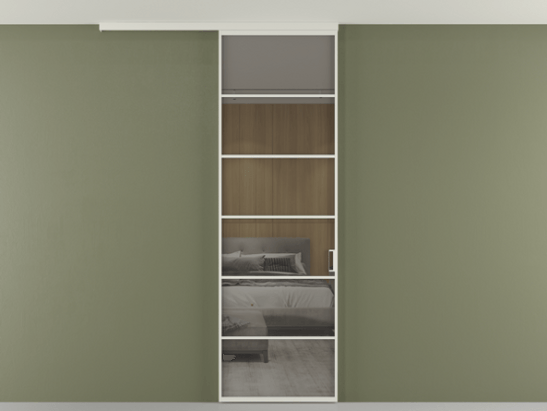 Перегородка Формато вдоль стены на потолок 1 створка АЛПР 040.04 Алюминий Белый Рефлективное серое стекло "Стопсол", калёное Цена 869910 AMD | Volhovec