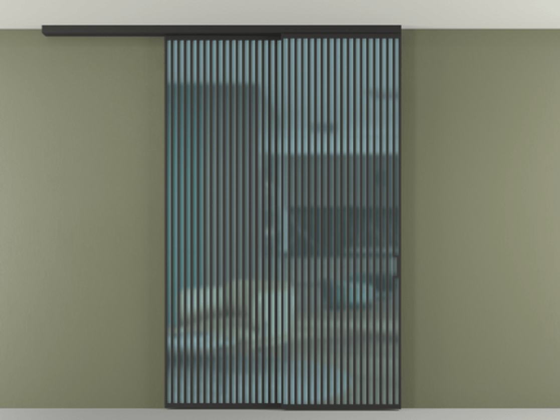 Перегородка Formato вдоль стены на потолок 2 створки с синхронным механизмом АЛПР 040.06 Алюминий Черный Сатинированное голубое стекло, триплекс Цена 2769900 AMD | Volhovec