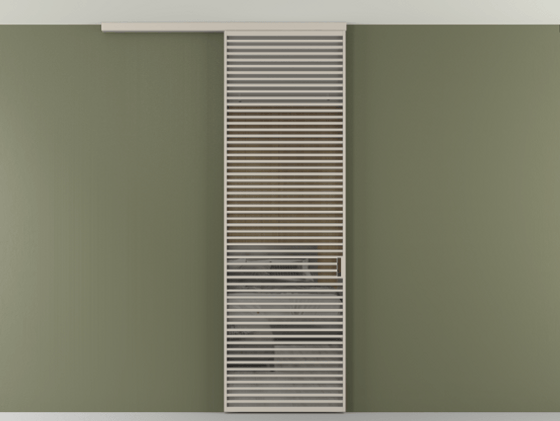 Перегородка Формато вдоль стены на потолок 1 створка АЛПР 040.07 Алюминий светло-бежевый Рефлективное серое стекло "Стопсол", калёное Цена 232350 ₽ | Volhovec