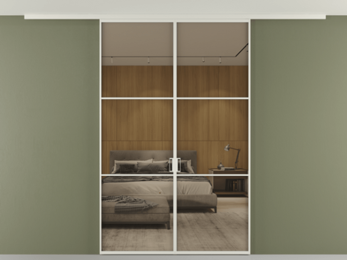 Перегородка Formato вдоль стены на потолок двустворчатая АЛПР 040.03 Алюминий Белый Рефлективное бронзовое стекло "Stopsol", калёное, 6 мм. Скрытый короб БЕЛ Цена 1499060 AMD 1. Полотно 2 шт.  (800/2100 мм)
2. Комплект установки раздвижной системы
3. Базовый комплект фурнитуры
4.Ручка RONDO
. Фабрика дверей Волховец 8 (800) 551 43 19  Перегородка Formato вдоль стены на потолок двустворчатая АЛПР 040.03 Алюминий Белый Рефлективное бронзовое стекло "Stopsol", калёное, 6 мм Цена 1499060 AMD | Volhovec