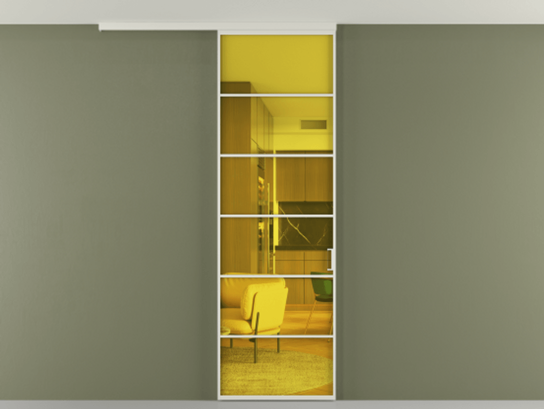 Перегородка Формато вдоль стены на потолок 1 створка АЛПР 040.04 Алюминий Белый Прозрачное жёлтое стекло, триплекс Цена 669600 AMD | Volhovec