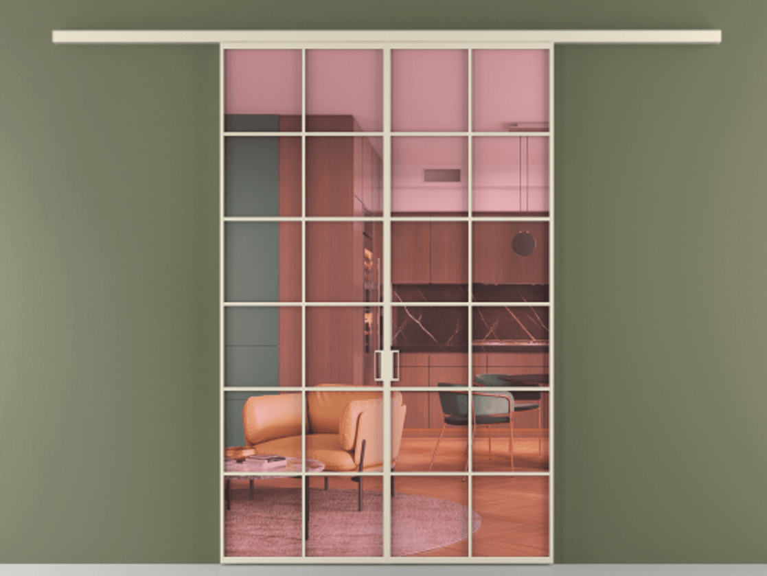 Перегородка Формато вдоль стены 2 створки АЛПР 040.05 Алюминий бежево-серый Прозрачное розовое стекло, триплекс Цена 1397000 AMD | Volhovec