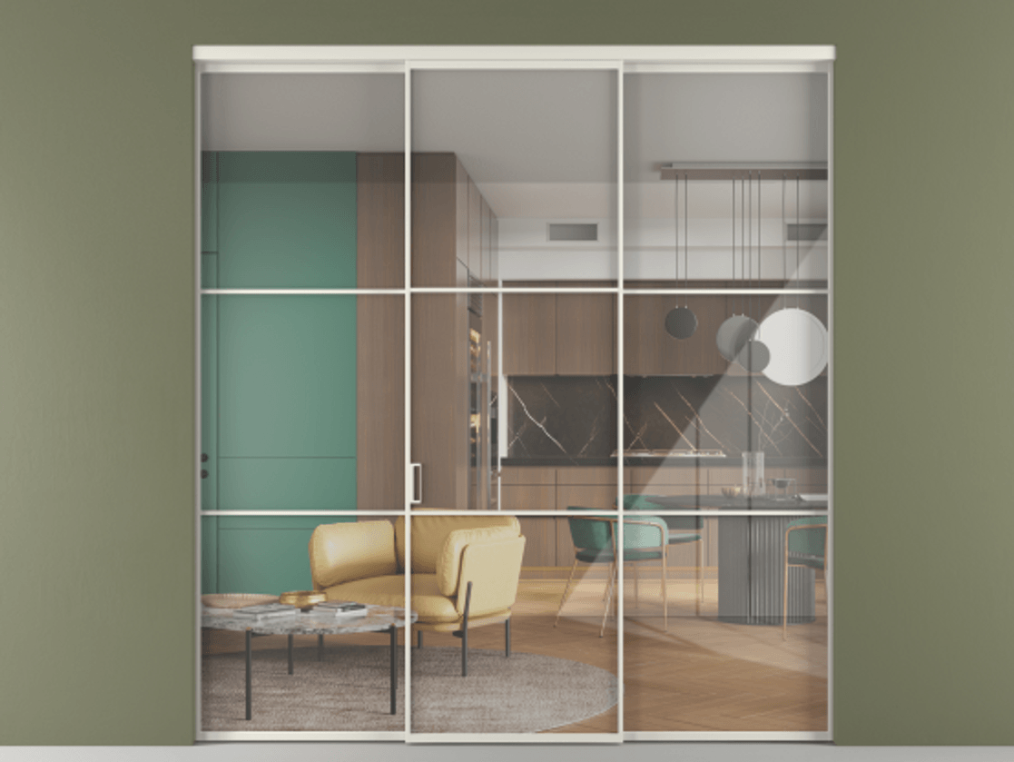 Перегородка Формато внутри проёма 3 створки АЛПР 040.03 Алюминий Белый Рефлективное прозрачное стекло "Стопсол", калёное Цена 2060970 AMD | Volhovec