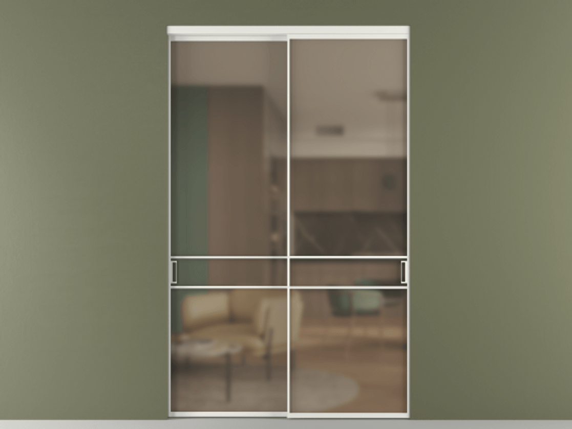 Перегородка Formato внутри проёма 2 створки АЛПР 040.02 Алюминий светло-серый Сатинированное бронзовое стекло, триплекс Цена 3117750 AMD  | Volhovec