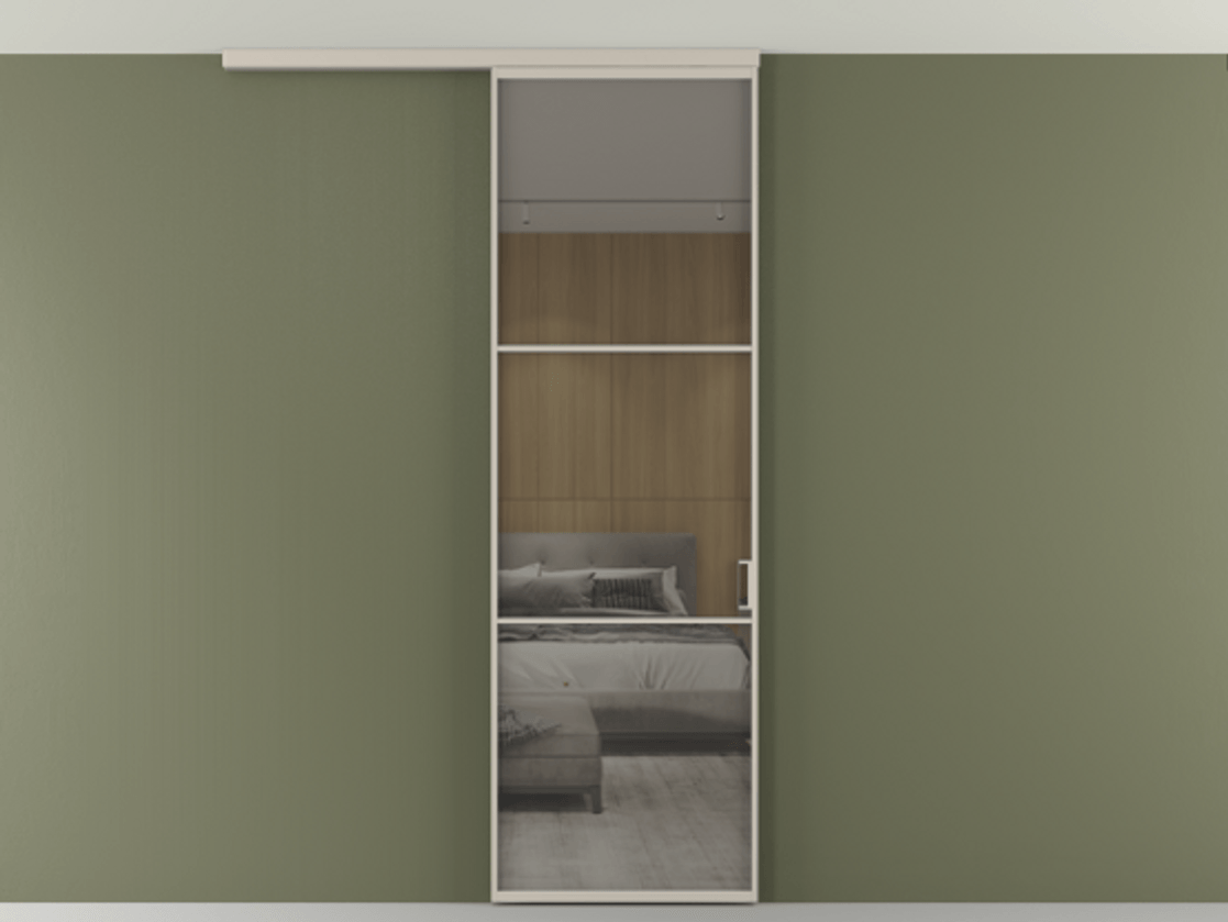 Перегородка Формато вдоль стены на потолок 1 створка АЛПР 040.03 Алюминий светло-бежевый Рефлективное серое стекло "Стопсол", калёное Цена 724220 AMD | Volhovec