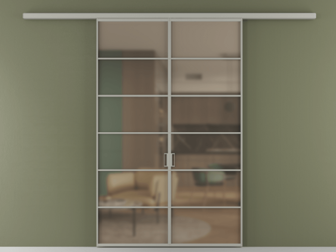 Перегородка Formato вдоль стены 2 створки АЛПР 040.04 Алюминий нейтральный серый Сатинированное бронзовое стекло, триплекс Цена 1676560 AMD | Volhovec