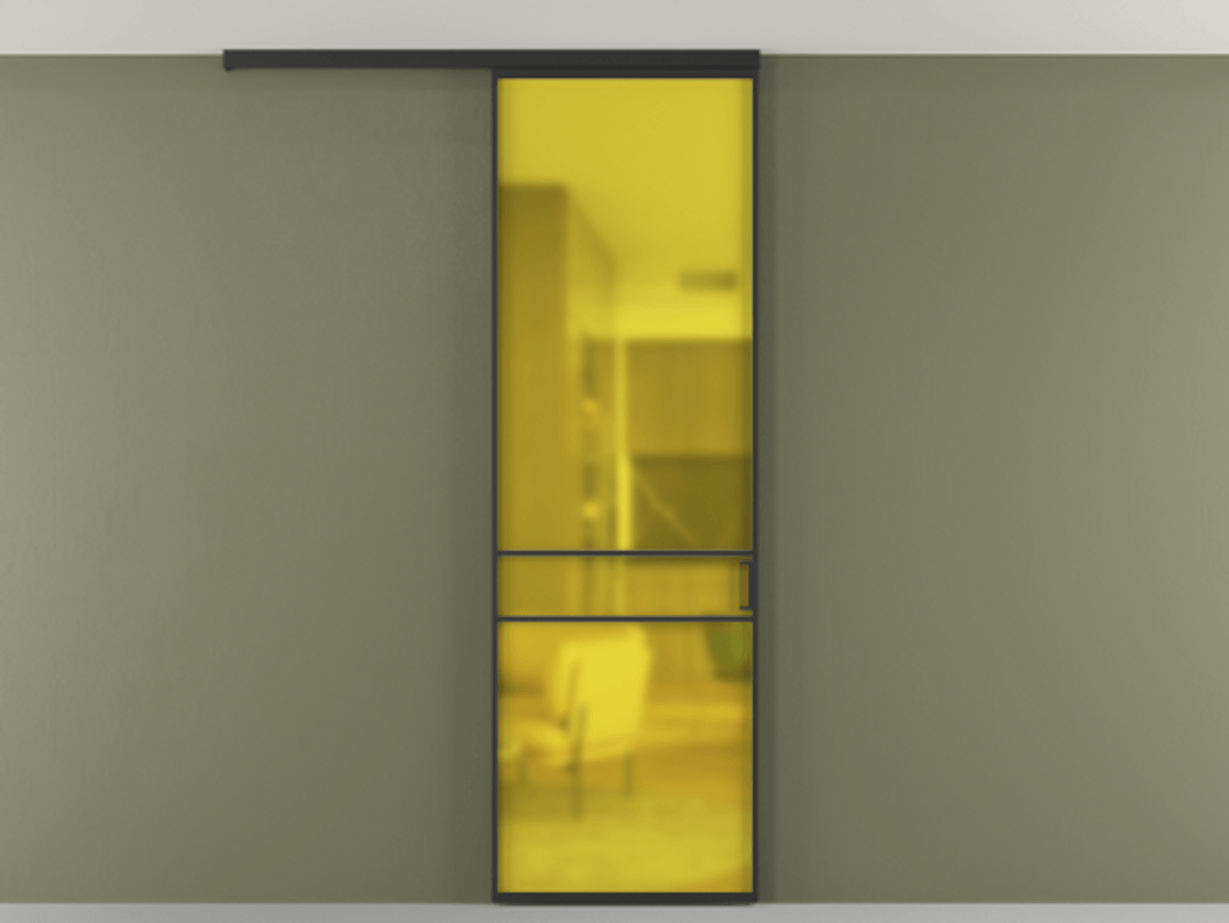 Перегородка Formato вдоль стены на потолок 1 створка АЛПР 040.02 Алюминий Черный Сатинированное жёлтое стекло, триплекс Цена 655000 AMD | Volhovec