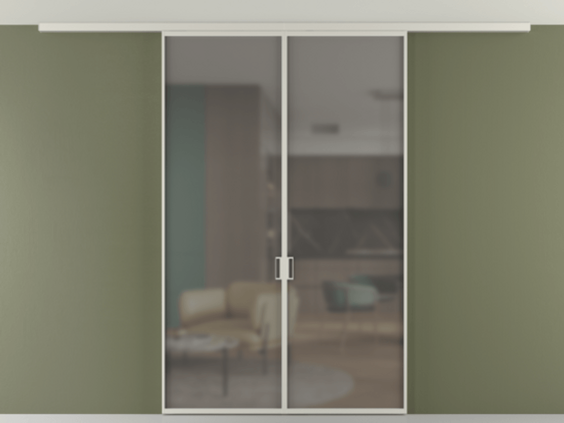 Перегородка Формато вдоль стены на потолок 2 створки АЛПР 040.01 Алюминий тёплый серый Сатинированное серое стекло, триплекс Цена 1456970 AMD | Volhovec