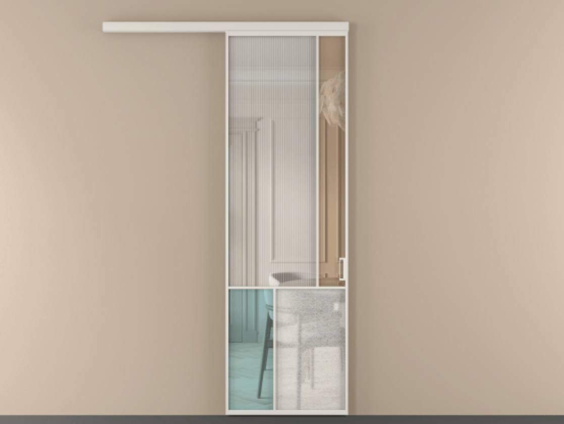 Перегородка Mosaic вдоль стены 1 створка АЛПР 041.21 Алюминий Белый Комбинация стекол Группы 1 и Группы 3 Цена 926600 AMD | Volhovec