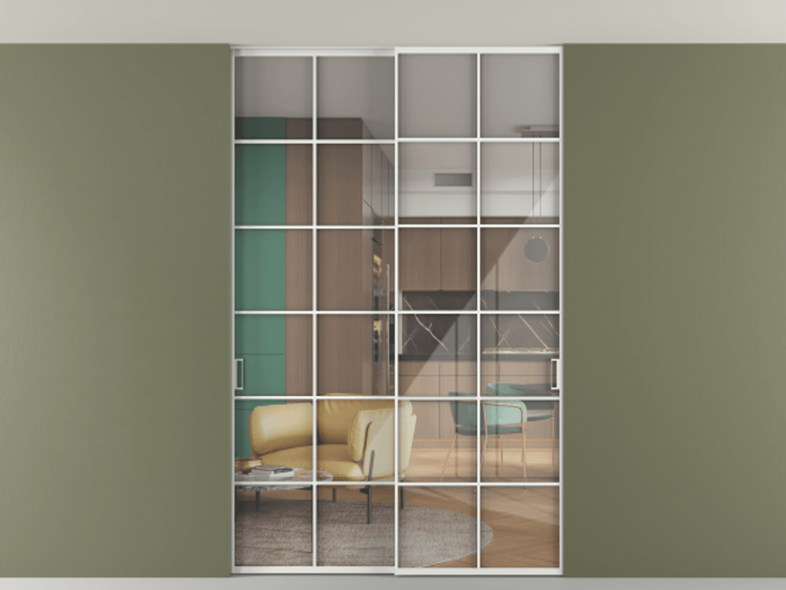 Перегородка Formato внутри проёма скрытое крепление в потолок 2 створки АЛПР 040.05 Алюминий белоснежный Рефлективное прозрачное стекло "Stopsol", калёное. Цена 2176150 AMD 1. Полотно 2 шт. (800/2100 мм)
2. Комплект установки раздвижной системы
3. Базовый комплект фурнитуры
4. Ручка RONDO. Фабрика дверей Волховец 8 (800) 551 43 19 Перегородка Formato внутри проёма скрытое крепление в потолок 2 створки АЛПР 040.05 Алюминий белоснежный Рефлективное прозрачное стекло "Stopsol", калёное Цена 2176150 AMD | Volhovec