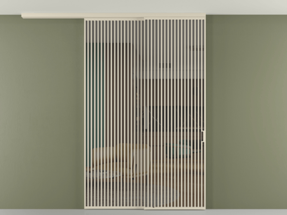 Перегородка Формато вдоль стены на потолок 2 створки с синхронным механизмом АЛПР 040.06 Алюминий бежево-серый Прозрачное серое стекло, триплекс Цена 3551530 AMD | Volhovec