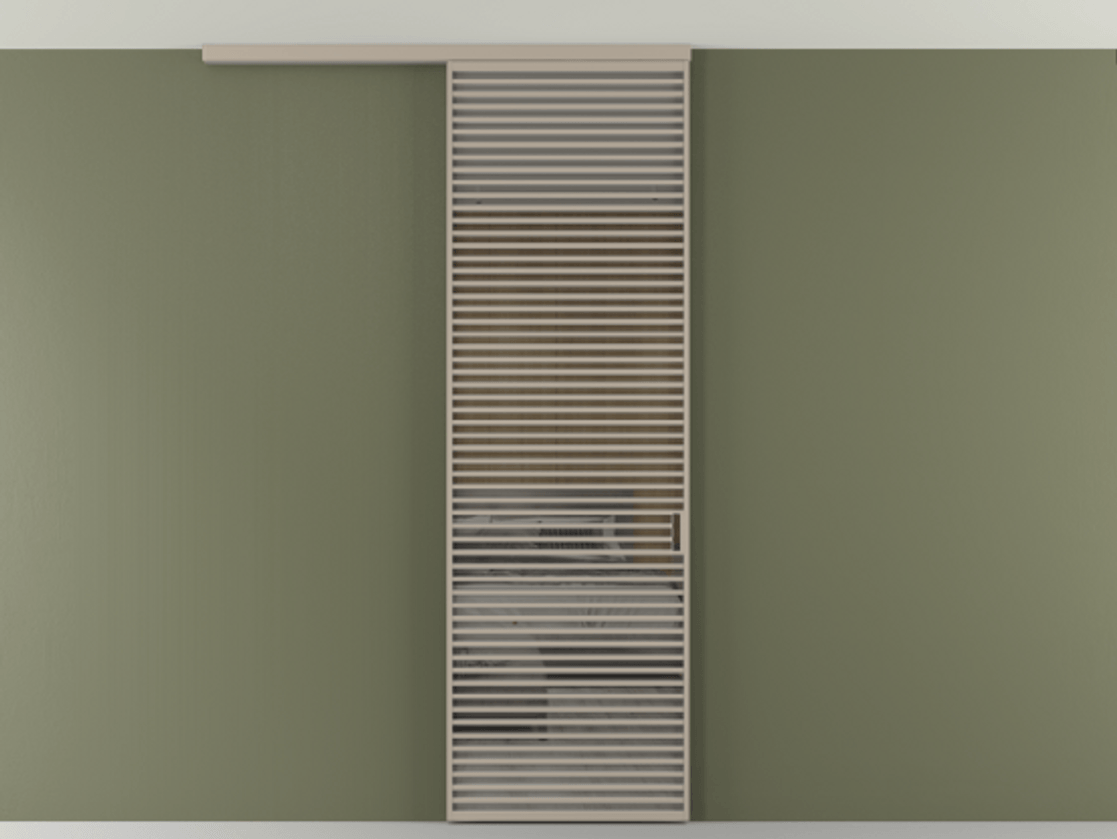 Перегородка Формато вдоль стены на потолок 1 створка АЛПР 040.07 Алюминий бисквитный Рефлективное серое стекло "Стопсол", калёное Цена 1305830 AMD | Volhovec