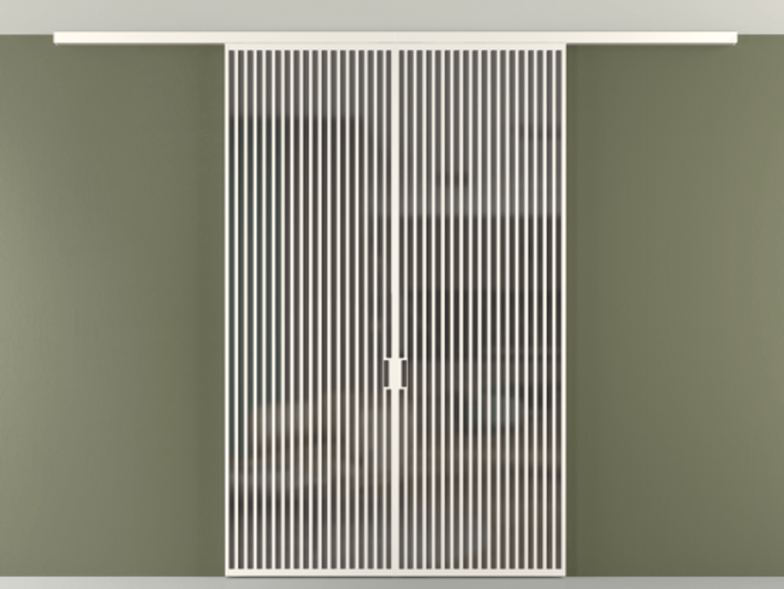 Перегородка Формато вдоль стены на потолок 2 створки АЛПР 040.06 Алюминий пудровый белый Сатинированное серое стекло, триплекс Цена 2991100 AMD | Volhovec