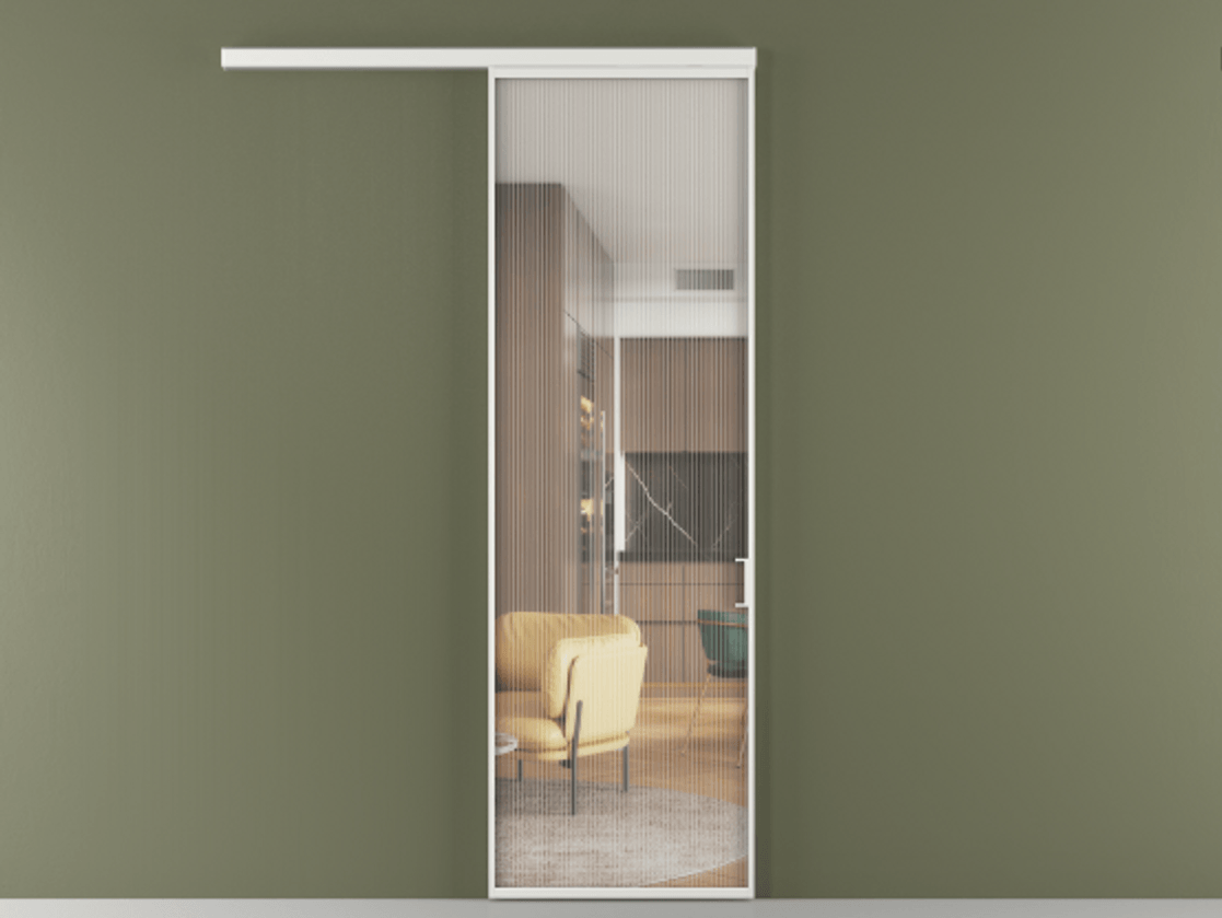 Перегородка Формато вдоль стены 1 створка АЛПР 040.01 Алюминий белоснежный Рифлёное стекло "Мору", триплекс Цена 729430 AMD  | Volhovec