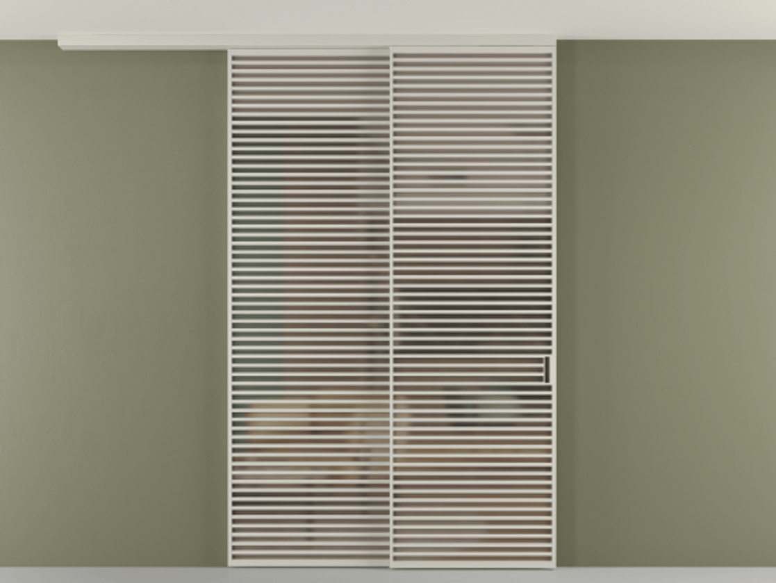 Перегородка Формато вдоль стены на потолок 2 створки с синхронным механизмом АЛПР 040.07 Алюминий тёплый серый Сатинированное бронзовое стекло, триплекс Цена 3551530 AMD | Volhovec