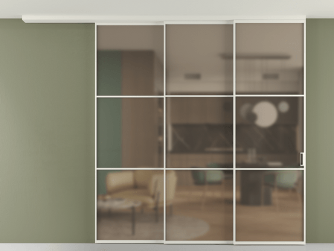 Перегородка Formato вдоль стены на потолок телескопик синхро 3 АЛПР 040.03 Алюминий Белый Сатинированное бронзовое стекло, триплекс, 6 мм. Скрытый короб БЕЛ Цена 2699080 AMD 1. Полотно 2 шт.  (800/2100 мм)
2. Комплект установки раздвижной системы
3. Базовый комплект фурнитуры
4.Ручка RONDO
. Фабрика дверей Волховец 8 (800) 551 43 19  Перегородка Formato вдоль стены на потолок телескопик синхро 3 АЛПР 040.03 Алюминий Белый Сатинированное бронзовое стекло, триплекс, 6 мм Цена 2699080 AMD | Volhovec