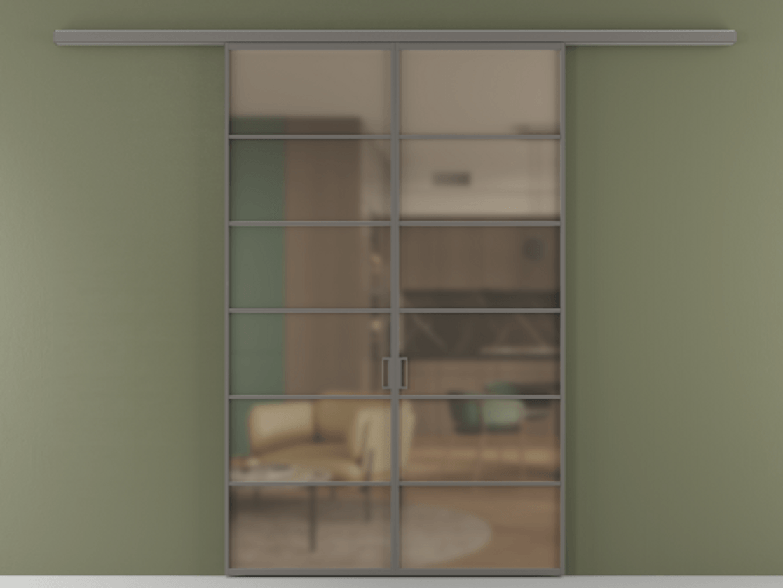 Перегородка Формато вдоль стены 2 створки АЛПР 040.04 Алюминий классический серый Сатинированное бронзовое стекло, триплекс Цена 1397020 AMD | Volhovec