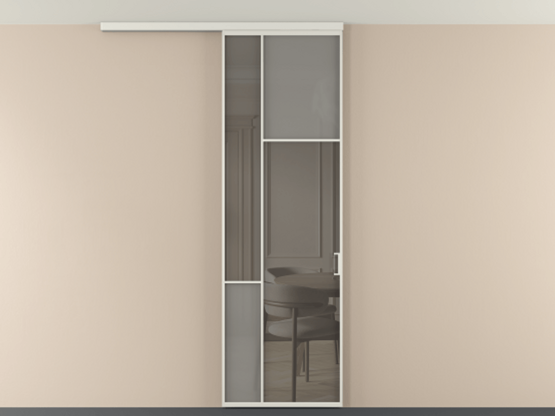 Перегородка Мозаик вдоль стены на потолок 1 створка АЛПР 041.11 Алюминий серый Сатинированное серое стекло, триплекс, 6 мм + Прозрачное серое стекло, триплекс Цена 910710 AMD | Volhovec