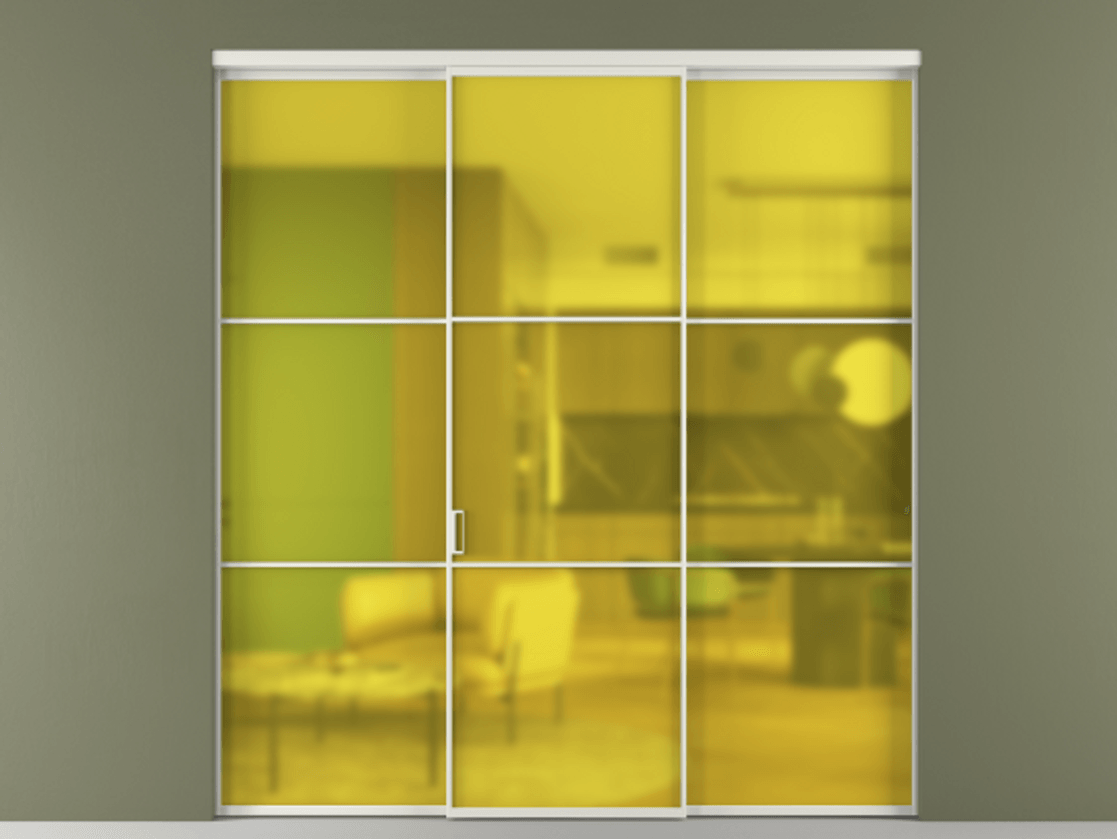 Перегородка Формато внутри проёма 3 створки АЛПР 040.03 Алюминий серый Сатинированное жёлтое стекло, триплекс Цена 1600200 AMD | Volhovec