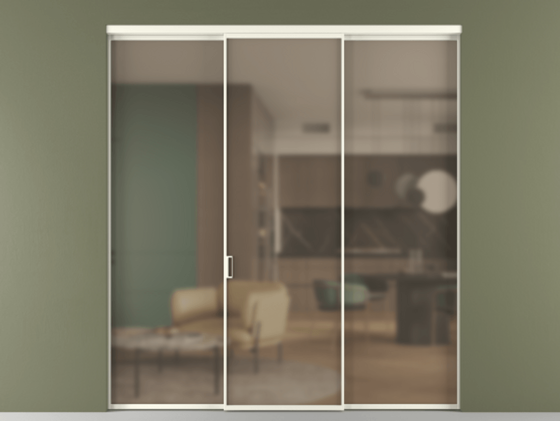 Перегородка Formato внутри проёма 3 створки АЛПР 040.01 Алюминий жемчужный Сатинированное бронзовое стекло, триплекс Цена 1518240 AMD | Volhovec