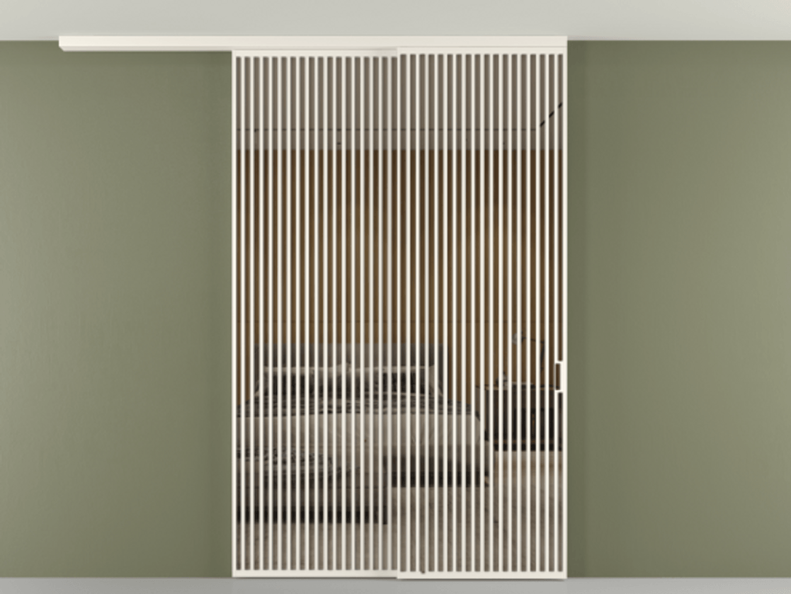 Перегородка Формато вдоль стены на потолок 2 створки с синхронным механизмом АЛПР 040.06 Алюминий пудровый белый Рефлективное бронзовое стекло "Стопсол", калёное Цена 3659430 AMD | Volhovec