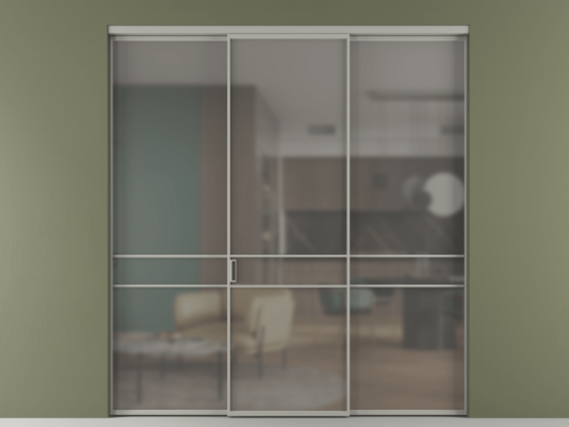 Перегородка Formato внутри проёма 3 створки АЛПР 040.02 Алюминий нейтральный серый Сатинированное серое стекло, триплекс Цена 237275 ₽ | Volhovec