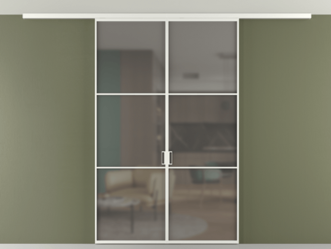 Перегородка Формато вдоль стены на потолок 2 створки АЛПР 040.03 Алюминий светло-серый Сатинированное серое стекло, триплекс Цена 1537090 AMD | Volhovec