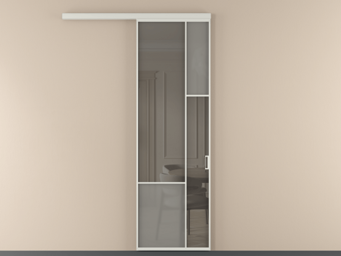 Перегородка Мозаик вдоль стены 1 створка АЛПР 041.12 Алюминий Белый Сатинированное серое стекло, триплекс, 6 мм + Прозрачное серое стекло, триплекс Цена 886090 AMD | Volhovec