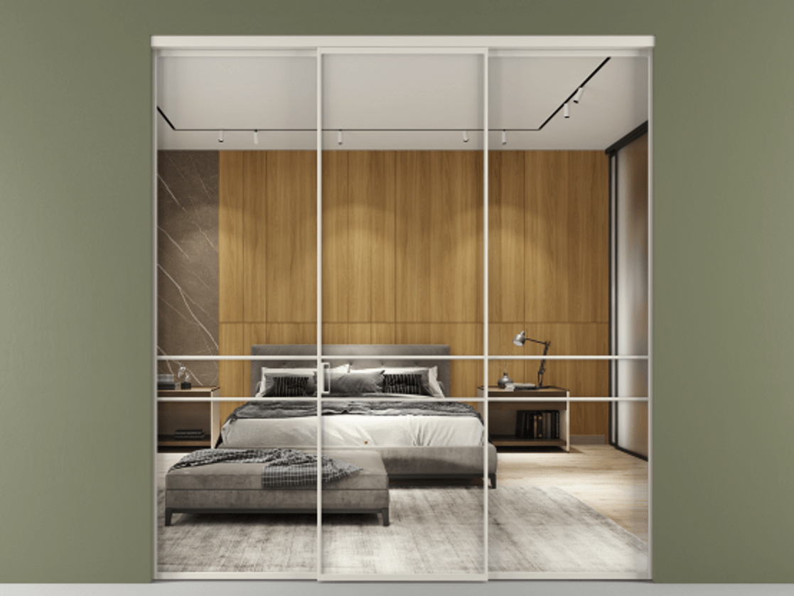 Перегородка Formato внутри проёма 3 створки АЛПР 040.02 Алюминий облачно-серый Двустороннее зеркало, триплекс , триплекс 6 мм Цена 1600180 AMD | Volhovec