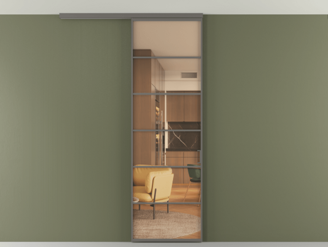 Перегородка Формато вдоль стены на потолок 1 створка АЛПР 040.04 Алюминий классический серый Прозрачное оранжевое стекло, триплекс Цена 696600 AMD | Volhovec