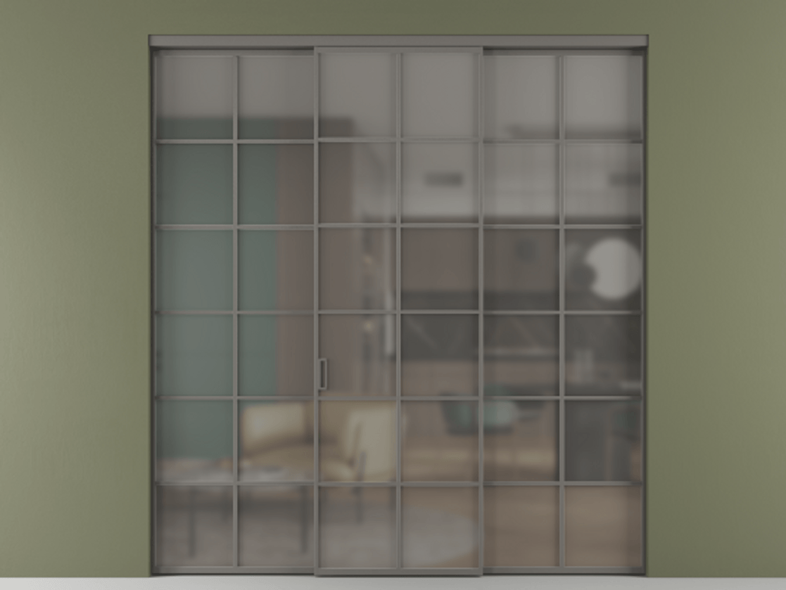 Перегородка Формато внутри проёма 3 створки АЛПР 040.05 Алюминий классический серый Сатинированное серое стекло, триплекс Цена 1718540 AMD | Volhovec