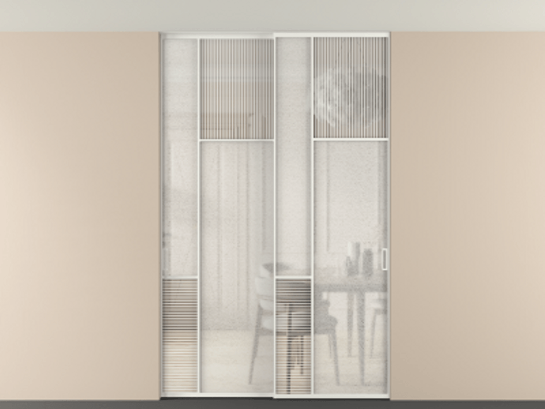 Перегородка Мозаик внутри проёма скрытое крепление в потолок 2 створки АЛПР 041.11 Алюминий светло-серый Рифлёное стекло "Дюна", триплекс, 6 мм + Фактурное стекло "Лёд", триплекс. Цена 2296870 AMD . Фабрика дверей Волховец 8 (800) 551 43 19 Перегородка Мозаик внутри проёма скрытое крепление в потолок 2 створки АЛПР 041.11 Алюминий светло-серый Рифлёное стекло "Дюна", триплекс, 6 мм + Фактурное стекло "Лёд", триплекс Цена 2296870 AMD | Volhovec