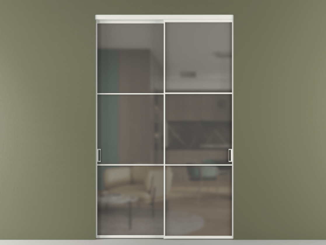 Перегородка Формато внутри проёма 2 створки АЛПР 040.03 Алюминий светло-серый Сатинированное серое стекло, триплекс Цена 2864510 AMD  | Volhovec