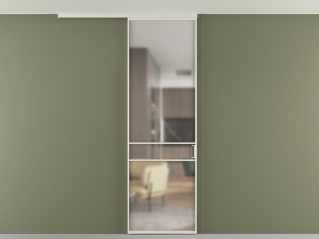 Перегородка Formato вдоль стены на потолок 1 створка АЛПР 040.02 Алюминий Белый Сатинированное стекло "Matelux Crystal Vision", калёное, матовое, каленое 6 мм Цена 815010 AMD | Volhovec